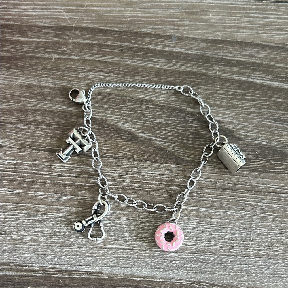 James Avery Silver Charm Bracelet with Pink Donut